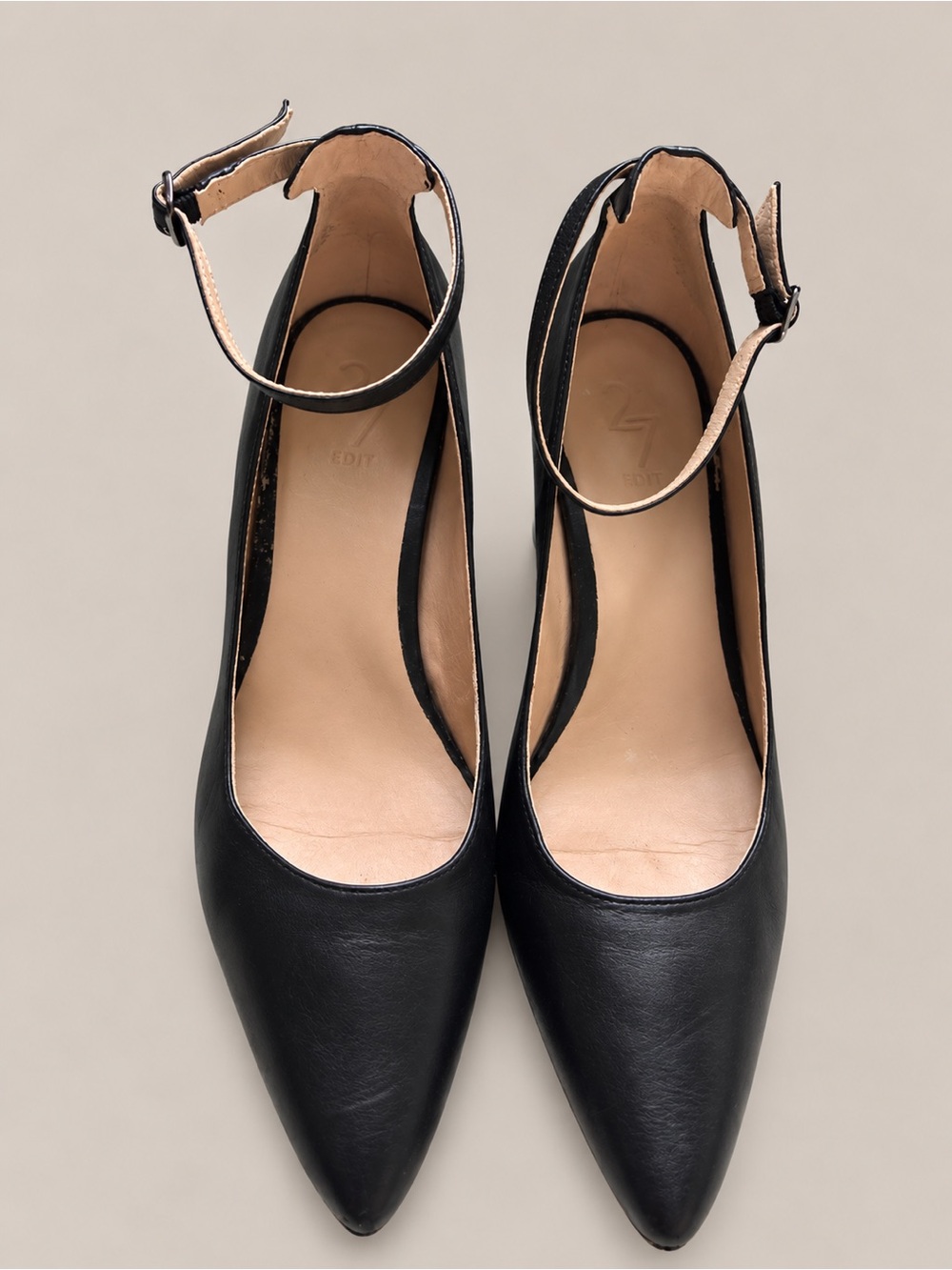 27 EDIT by Naturalizer Maris Black Leather Ankle Strap Pumps Size 7.5B
